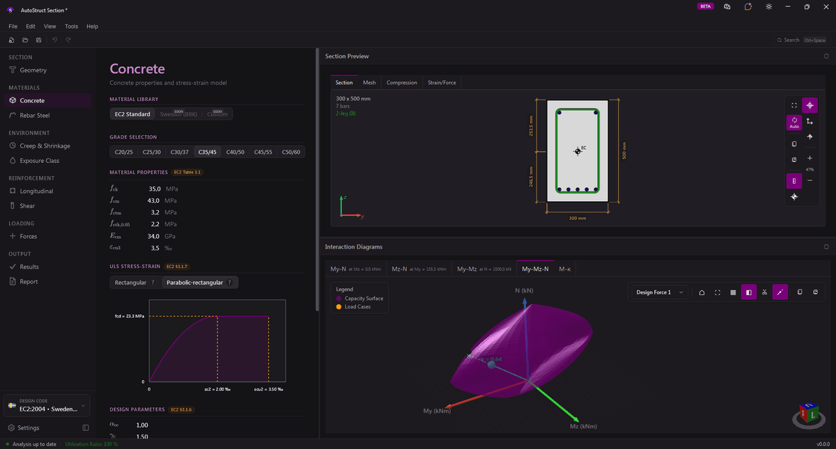 AutoStruct Section Software Interface